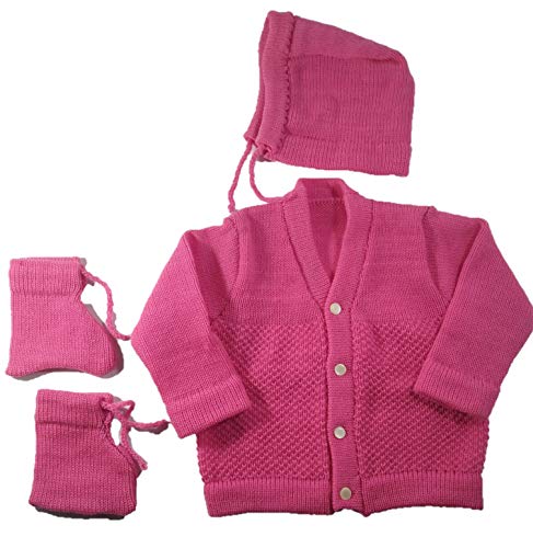 Image of Born Baby Woolen Sweater (3 Piece - 1 Sweater, 1 Cap, 1 Pair of Socks)| (Small 0-6 Months, Large 6-18 Months)