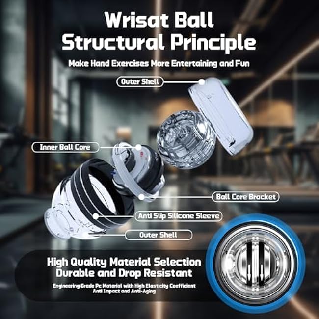 Ball, Vital Wrist Hand Exerciser Official, Gyro Ball Wrist Exerciser, Auto-Start Wrist and Arm Training Device with LED Lights, For Strengthen Grip Strength, Arms, Bones, Muscle