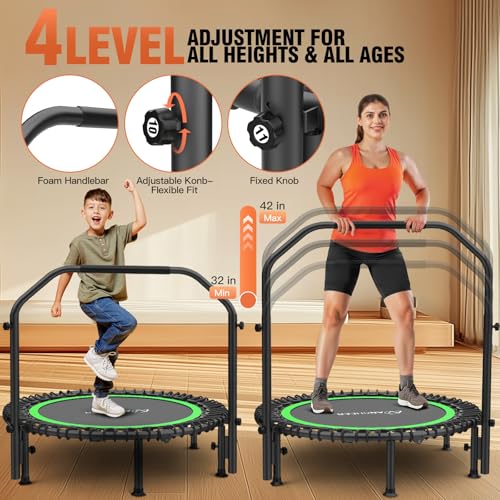 Image of ANCHEER Fitness Trampoline,40 inch /48 inch Bungee Rebounder with Adjustable Handle | 450-550 LBS Capacity /Waterproof & UV-Resistant Materials Indoor & Outdoor Use /Low-Noise Bungee System /Home Cardio Workout