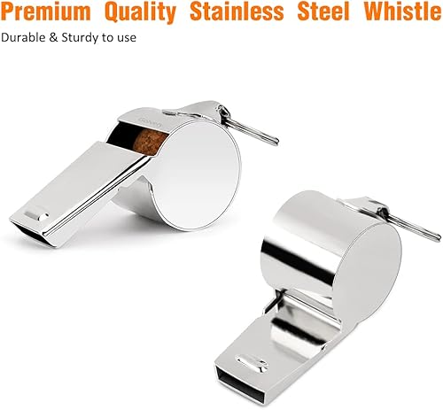 Miniatura 4 de Golvery Silbato de árbitro de metal, acero inoxidable, silbato extra fuerte con cordón para deportes escolares, fútbol, fútbol, baloncesto y