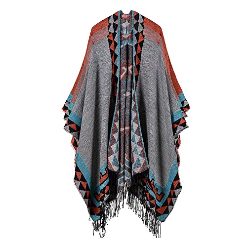 WENZI Boho Mulheres Malha Shawl Poncho Faux Cashmere Padrão Geométrico Tassel Oversized Warm Long Ca