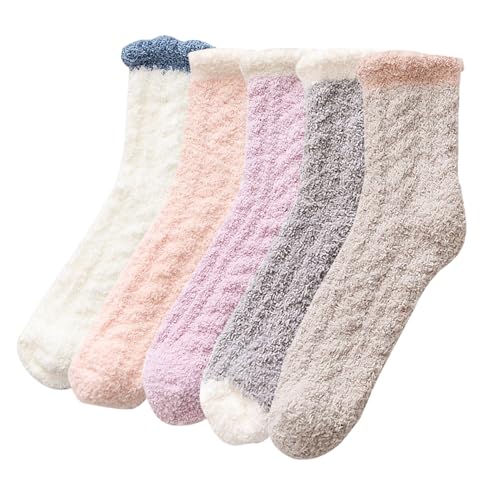 Image of Women's Fuzzy Socks 5 Pair Pack - Fluffy Cozy Warm Winter Slippers, Comfy Cabin Plush Sleep Home Soft Socks