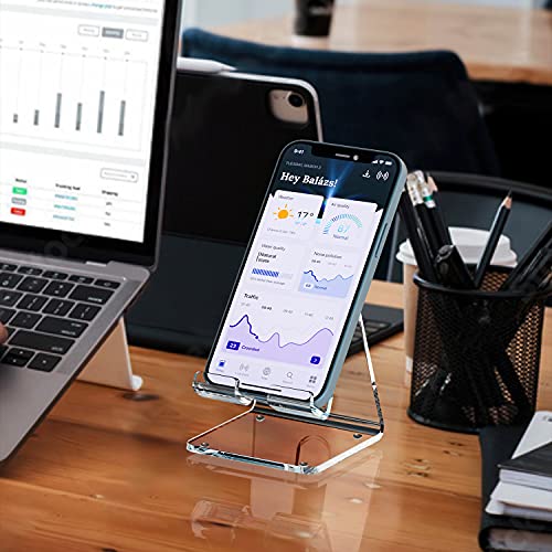 Image of Crpich Acrylic Cell Phone Stand, Portable Phone Holder, Phone Stand for Desk, Compatible with Phone16 15 14 13 12 Pro Max Mini 11 SE, Android Smartphone, Desk Accessories