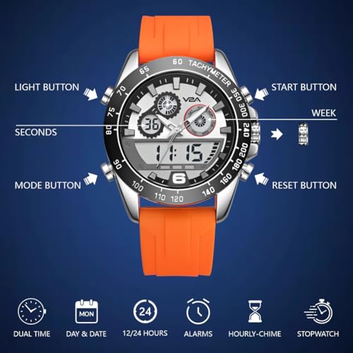 Image of V2A Men's Multifunction Analog-Digital Sports Watch - Dual Display, Quartz Movement, Zinc Alloy Case, Stopwatch, Alarm, 30M Water Resistant, Silicone Strap, Tachymeter Bezel