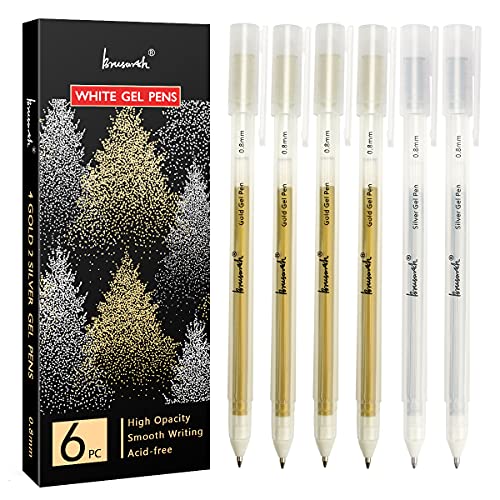 Brusarth Fine Point Metallic Gel Pen, Premium 2 Colors Gel Pen Set -Gold, Silver Gel Ink Pens For Artists With 0.8Mm Nibs, For Black Paper Drawing,Writing, Sketching, Illustration, Pack Of 6 #TOP22