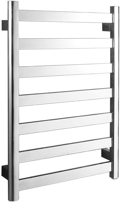 Towel Warmer Square Heated Towel Rail Radiator Stainless Steel Curve Wall-Mounted Electric Towel Rack for Home Bathroom 7 Bars Plugin ()