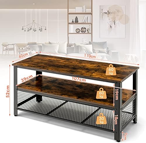 COSTWAY 3-Tier TV Stand for TVs up to 50 Inches, Industrial TV Cabinet Media Entertainment Center Storage Shelf, Multipurpose Metal Frame Wooden TV Unit Console Table for Living Room and Bedroom
