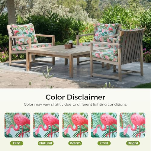 Image of UNIKOME 24 inchx24 inchx4 inch Outdoor Chair Cushions Set - Waterproof Patio Cushions for Outdoor Furniture with Removable Cover, Ties & Handle, Deep Seat Patio Cushions for Sofa Couch - Flamingos