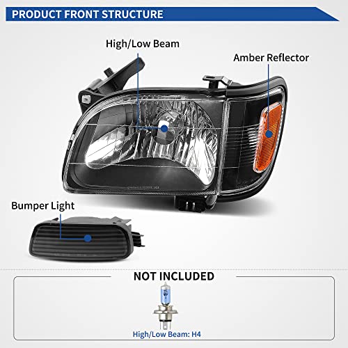 Image of oEdRo Headlight Assembly Compatible with 2001 2002 2003 2004 Tacoma Headlamp with Bumper Light Amber Reflector Clear Lens Black Housing