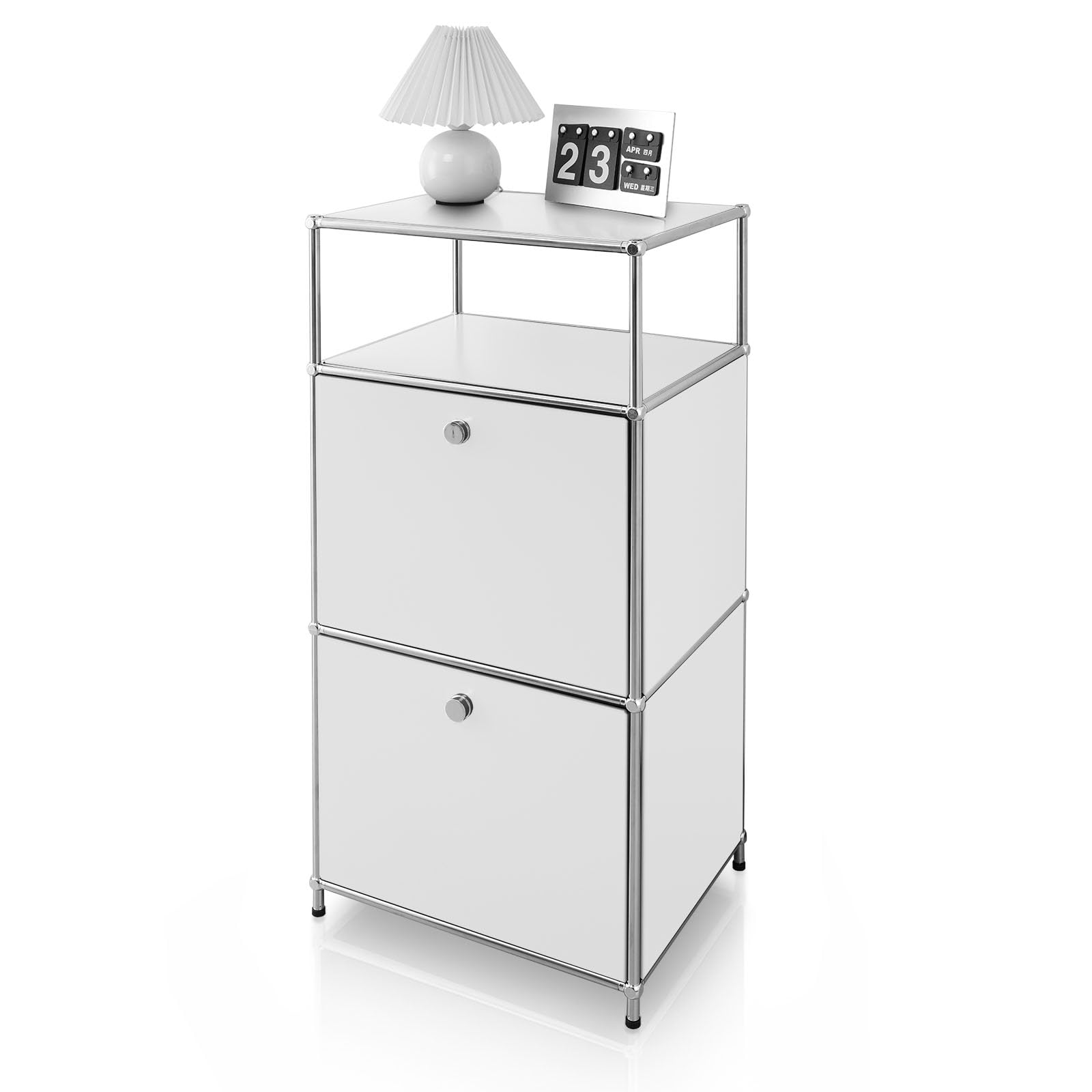 Floordirekt White Concept Epure Mk-120 Metal Shelf, Side Table - Chrome, 103 H X 50 W X 40 D Cm - Modular Plug-In System In Modern Design, Metal Shelf For Living Room, Office, Hallway - Bedside Table