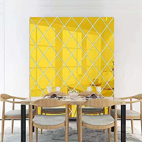 Espejos Pegatinas Pared,17 Piezas 3D Etiqueta de la Pared Adhesivo Triángulo Costura Espejo Etiquetas Engomadas DIY Decoración para Hogar Dormitorio,Espejo Autoadhesivo,Para Paredes,Ventanas(Dorado)