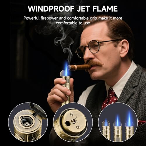 XIFEI Torch Lighter, 4-in-1 Cigar Lighter with Jet Flame, Punch, Holder, Draw Enhancer, Windproof Refillable Butane Lighters, Multi-Functional Cigar Accessories Gift for Men (Bronze) - Image 3