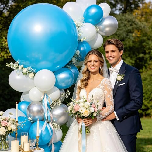 Image of 5Pcs Light Blue Balloons 36 Inch, Round Large Latex Party Balloons for Birthday Wedding Decorations