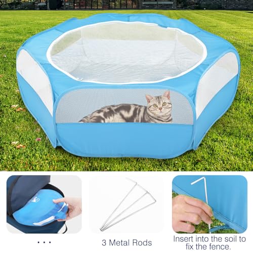 Image of Pawaboo Small Animal Playpen with Zippered Cover,Light Blue