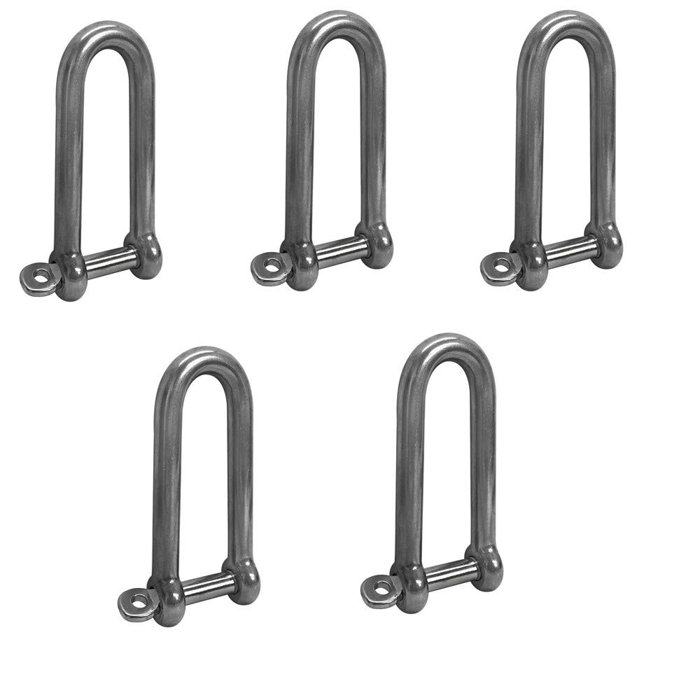 Prolinemax 5 Pc 3/8'' Boat Marine Stainless Steel Long D Shackle W/Captive Pin Rigging 1,000 Lbs Cap.