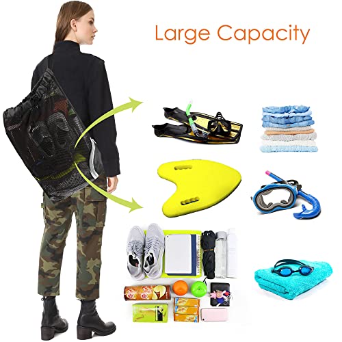 image for BeeGreen Mesh Drawstring Bag Swim Backpack for Beach Pool Sports Gym D