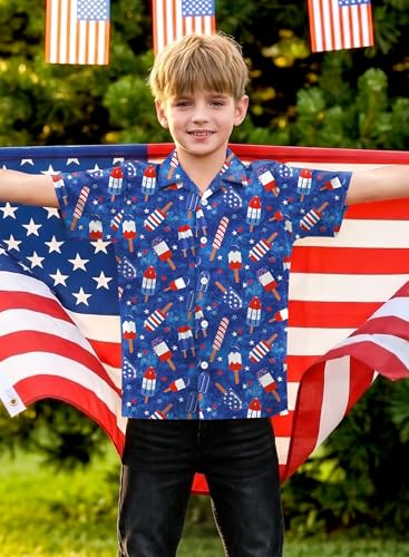Image of BesserBay Unisex Kids 4th of July Shirt Girls Boys Patriotic Button Down Shirt American Flag Top 4-14 Years