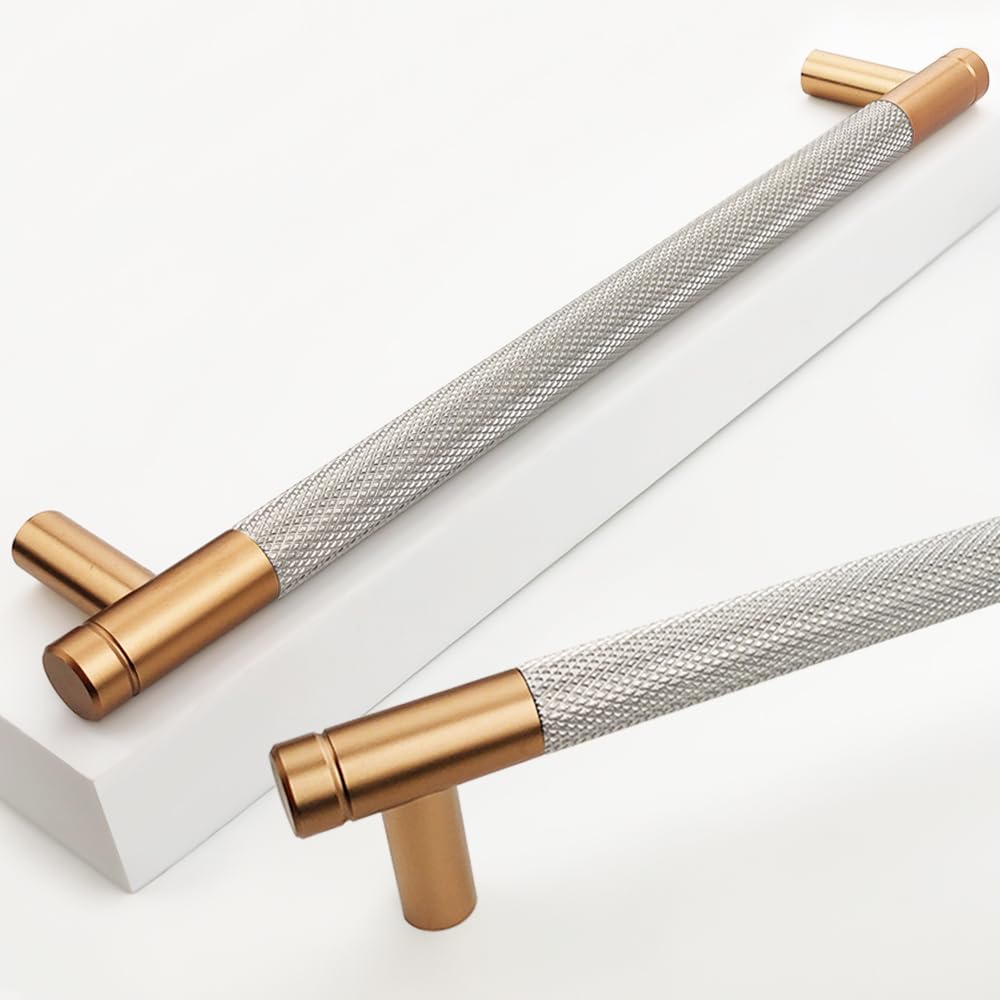 Gutuwellea 12 Pack 7 1/2 Inch 192 mm Bronze and Nickel Cabinet Handles Cabinet Pulls Aluminum Handles Knurled Drawer Pulls Oxidation Finish with
