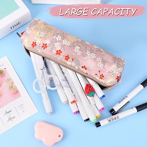 Image of Oyachic Embroidery Pencil Case Flower Pencil Pouch Pen Box Pen Holder Organizer Bag Cosmetics Makeup for Office Supplies,pink
