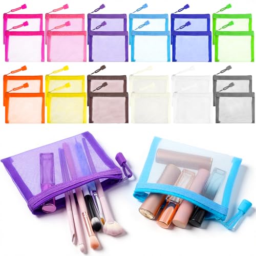 24 Pack Mini Mesh Pouches, Zipper Pouch Mesh Bags Small Zipper Pouch Mini Zippers Bag 5.12*3.94inch Nylon Meshs with Zippers Cosmetic Bags Lipstick Bag Coin Purse for Women Purse Beauty Travel Pouchs