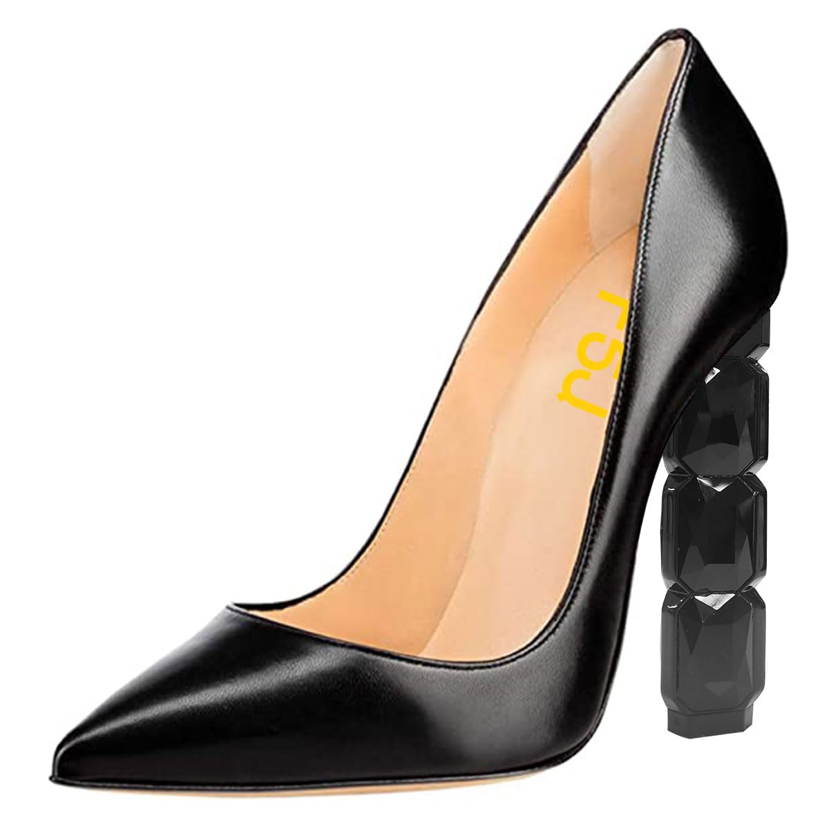 FSJ Women Jeweled High Heel Pointed Toe Pump Slip On Sparkling Crystal Bead Heel Sexy Ladies Bridal Evening Shoes Size 4-15 US