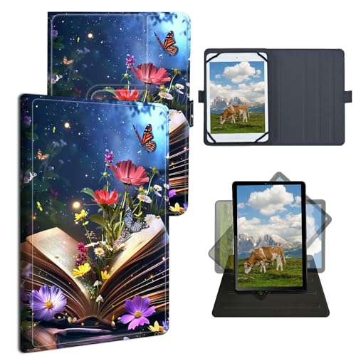 Dikoer Universal Case for LG G Pad F 8.0'/7.0' LK430/G Pad F2 X2 Pad X 8.0, Adjustable Silicon Band Shockproof TPU Protective PU Leather Cover for 7-9 Inch, Flower Book