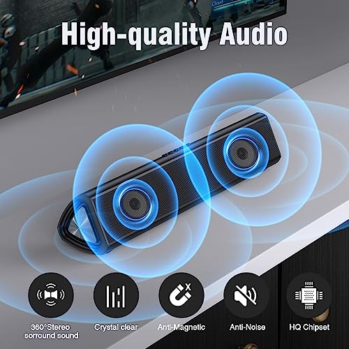 OFFSIR Sound Bar for Smart TV, 50W Bluetooth 5.0 Soundbar with Coaxial/Optical/AUX/USB, 3 EQ Modes & Adjustable Bass/Treble, Wall Mount Home Theater Surround Speaker for TV, Desktop PC, Gaming, Dorm — view 2