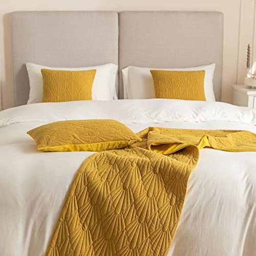 Hotel Bed Runner And 2 Pillowcase Set Bed Scarf Solid Color Shell Pattern Bedspread Scarf Decorative Quality Soft No Fading Double-Sided Bed Throws For Foot Of Bed For Twin Queen King Size Bed #TOP5