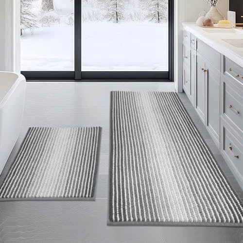 Top 10 Best Bathroom Floor Mats for Ultimate Comfort 7 BSICPRO Bathroom Rugs and Mats Sets, 2 Piece Thick Absorbent Chenille Non Slip, Soft Shaggy Floor Mats, Machine Washable (20' x 47' Plus 16' x 24', Gray)