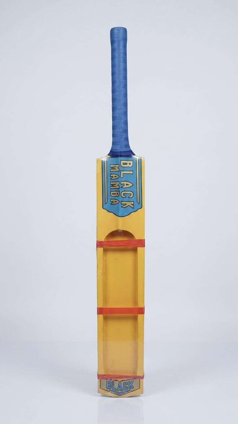 Black Mamba Kashmiri Willow Tennis Cricket Bat with Blue Grip, Yellow Blade, Full Size-picture-39