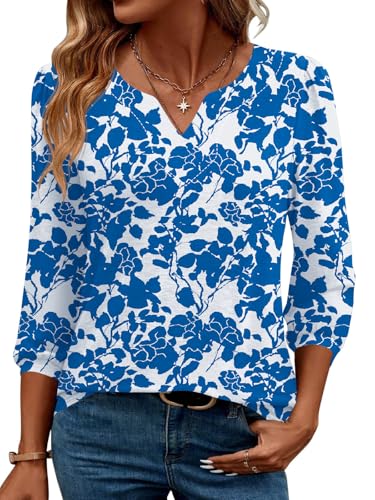 LUYAA Women's Long Sleeve Tunic Top - V-Neck Button Blouse, Floral Print, Office & Casual Wear - View #7