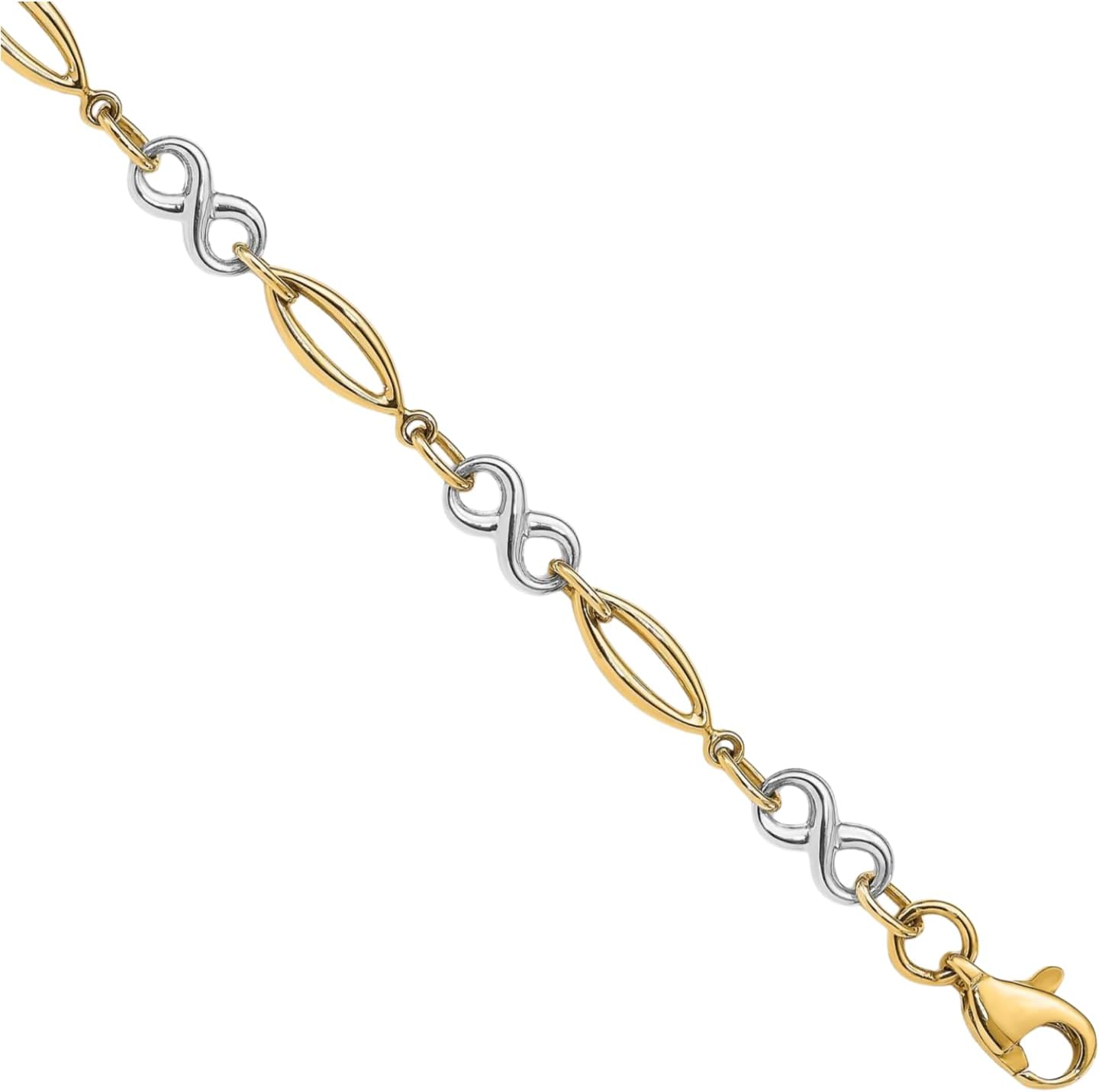 IceCarats 14K Solid Two Tone Gold 4mm Thick Link Chain Infinity Bracelet 7.5 inch 3d Sculpted, Polished For Her