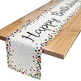 Letjolt Happy Birthday Table Runner 72 Inches Birthday Centerpieces for Tables Birth Day Party Sign Polka Dots Table Decoration, White