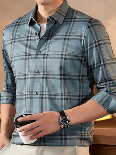 Image of Lymio Men Shirt | Checkered Button Down Shirt for Men | Slim Fit Casual & Semi-Formal Shirts for Man | Textured Long Sleeve | Office & Weekend Ready (Packs Also Available) (Big-Checks)