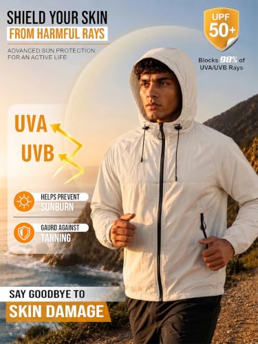 Image of CHKOKKO Sunscreen Jacket For Men With Hood | Advanced Upf 50+ UV Ray Sunblock Sunscreen | Water-repellent Lightweight Nylon Cooling Quick Dry Fabric | Sports Cycling Travel & Dailywear