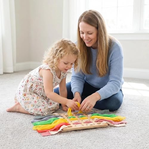 Image of Eray Wooden Toys Open Ended Busy Board with Play Silks Kid Safe Weaving Board Handwork Gift Educational Toy