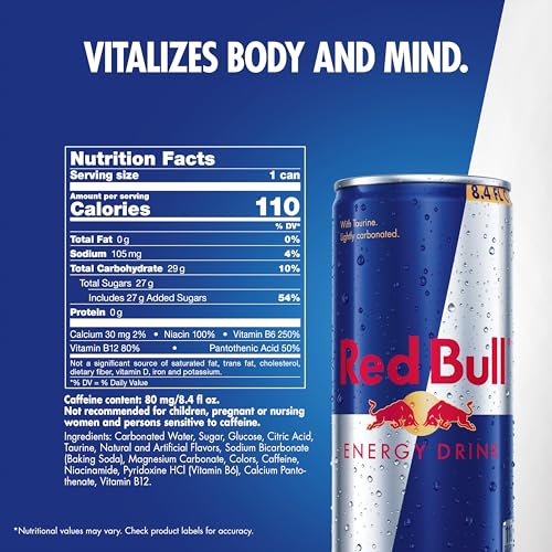 Image of Red Bull Energy Drink, 80mg Caffeine | Taurine & B Vitamins | 8.4 Fl Oz | Pack of 12 Cans