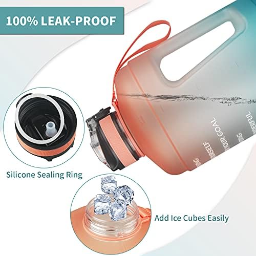 Reeho 3.8 L Motivational Water Bottle with Straw & Time Marker, Gallon Sports Water Jug with Flip Lid, Large Drinking Bottles for Fitness, Outdoor, Camping, Yoga