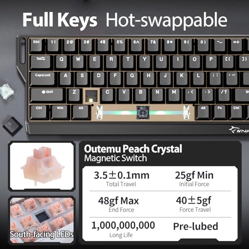 GK GAMAKAY x NaughShark NS68 Rapid Trigger Wired Gaming Keyboard, 65% Hall Effect Mechanical Keyboard, 8KHz Polling Rate 0.01mm RT, Snap Tap, Outemu Peach Crystal Magnetic Switch (White-Shine Through)