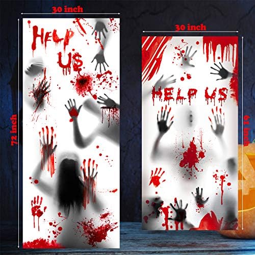 Halloween Window Decorations Zombie Posters - 3 Pcs Giant Bloody Handprints Zombie Silhouettes, Creepy Window Treatment Wall Decor Door Covers for Halloween Scary Haunted House Party Decorations