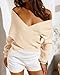 BTFBM Off The Shoulder Sweater for Women Winter Fall Fashion 2026 V Neck Long Sleeve Ribbed Knit Wrap Cropped Sweaters(Apricot, Small)