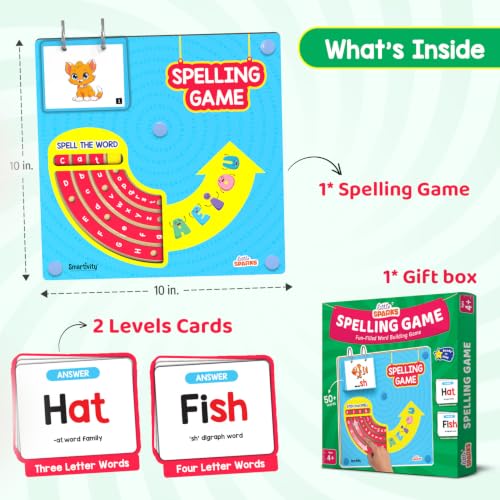 Image of Smartivity Spelling Game Learning Toy for Kids 4-8 Years Old I 50+ Picture Cards I Birthday Gift I Educational Word & Vocabulary Building Toy with Rotating Letter Wheels I Travel-Friendly