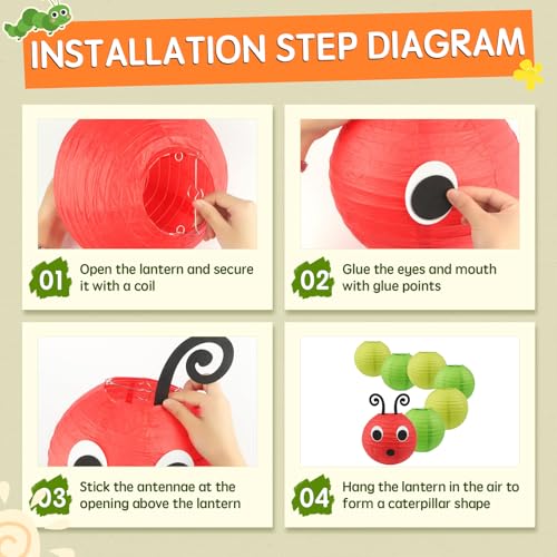 Image of LYART 7 Pcs Hungry Caterpillar Paper Lanterns Decoration for School Classroom Birthday Party and Caterpillar Theme Party Ceiling Hanging Decor, with Eyes Mouth Feelers Glue Point (7Pcs 10In Green)