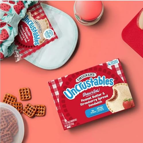 Uncrustables Peanut Butter & Strawberry Jam Sandwiches, 4 count (Frozen) - Pack of 16 (total 64 pieces)