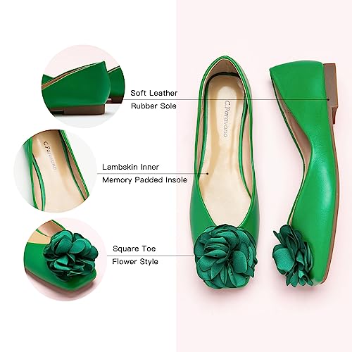 Image of C.Paravano Ballet Flats for Women | Women's Flats | Square Toe | Slip On Dress Shoes | Satin Flower Shoes