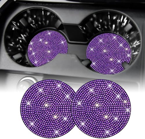 SINGARO Bling Cup Holder Coasters for Car, 2PCS Universal Non-Slip Cup Holder, Embedded Decorative Coasters, Shiny Crystal Car Interior Accessories Gifts for Women (Purple)