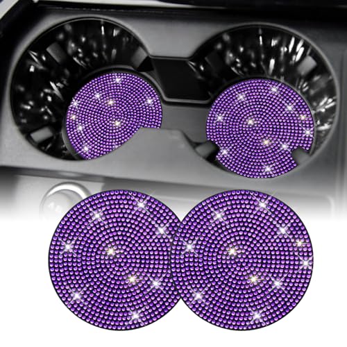 SINGARO Bling Cup Holder Coasters for Car, 2PCS Universal Non-Slip Cup Holder, Embedded Decorative Coasters, Shiny Crystal Car Interior Accessories Gifts for Women (Purple)