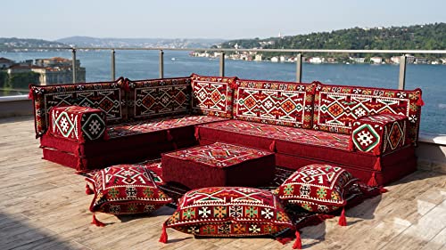 Maroon L-förmige Bodencouch, Eckbodenkissen, marokkanische Wohnkultur,...