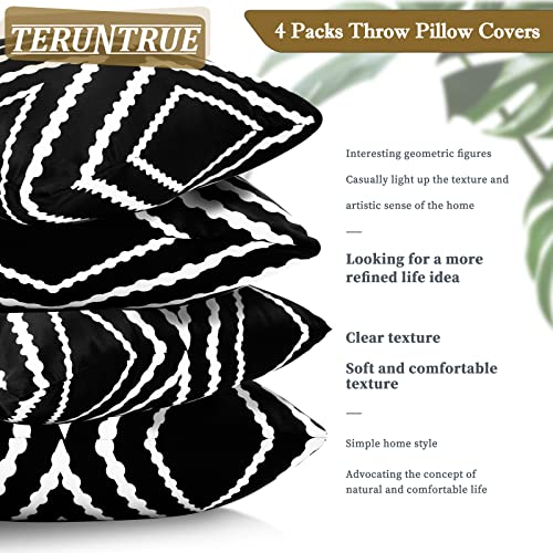 4 Pack Throw Pillow Covers 18X18 Inch,Outdoor Black Waterproof Boho Garden Patio Decorative Pillow Cover Geometric Outdoor Polyester Pillowcase For Outdoor Furniture,Sofa Couch Bed Chair Garden #TOP6