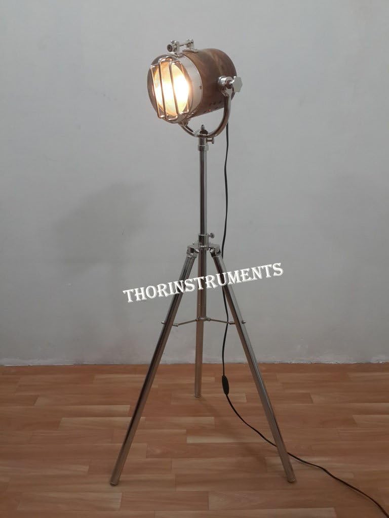 THOR INSTRUMENTS Photographers's Marine Wooden Spot Studio Chrome Tripod Low Floor Lamp Rustic Vintage Home Decor Gifts
